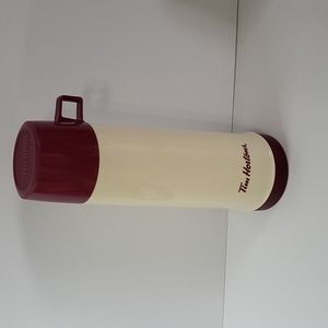 Tim Hortons Vintage  32 OZ. Thermos Glass Liner Cream Red Logo 13.5 " Ta…